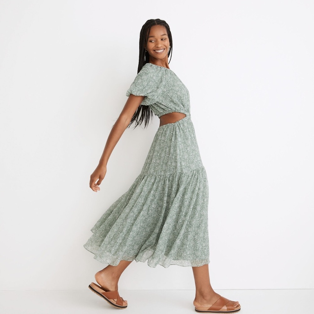Madewell Floral Green Cutout Maxi Dress size Medium